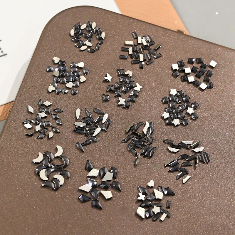 50Pcs Mini Flat Back Nail Art Rhinestones Nail Decoration Black Glass Crysta For DIY Manicure Decoration Diamond Akcesoria