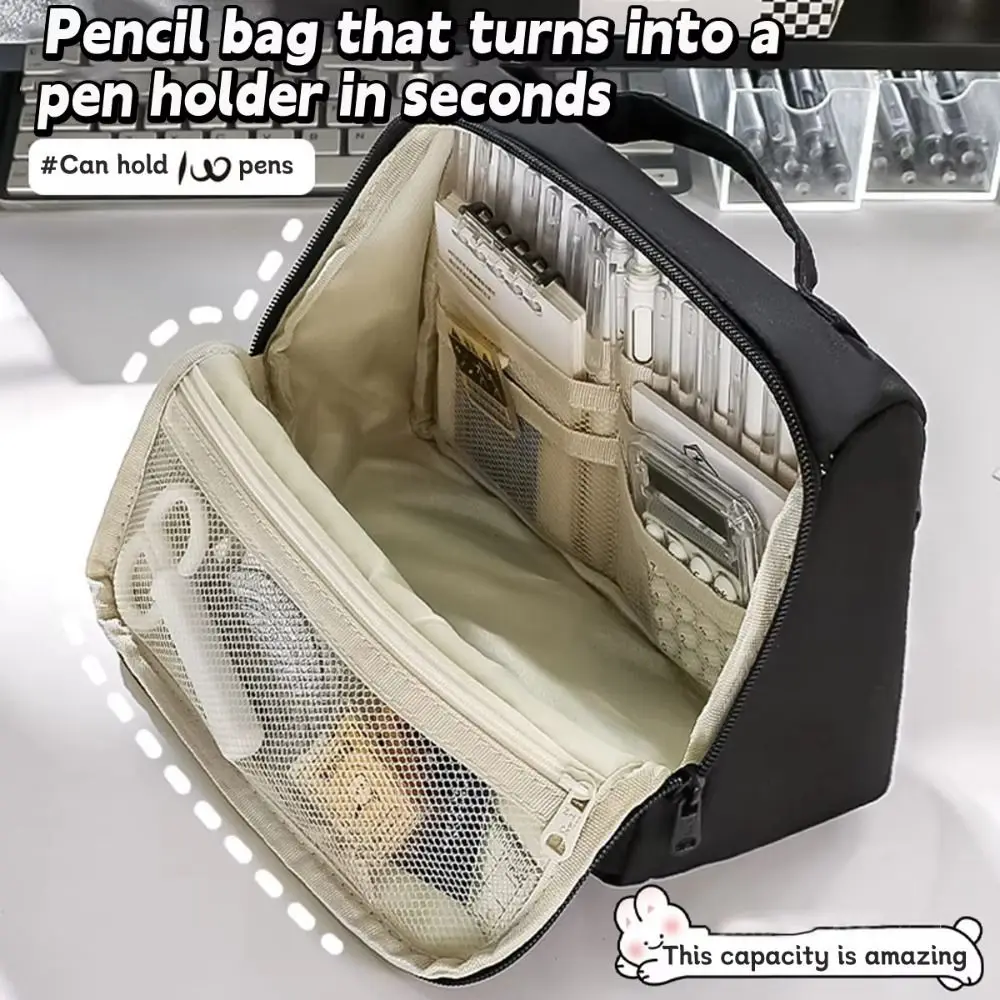 Canvas Simple Student Pen Bag Makeup Bag Organizer 9 Layer Storage Pencil Bag Multifunctional Dirt Resistant Macaron Pencil Case