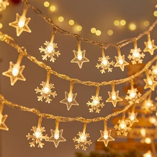 LED Star Snowflake Ball Light String, decoração de Natal e Ano Novo, atmosfera luzes coloridas, cheia de estrela do céu, decoração do quarto