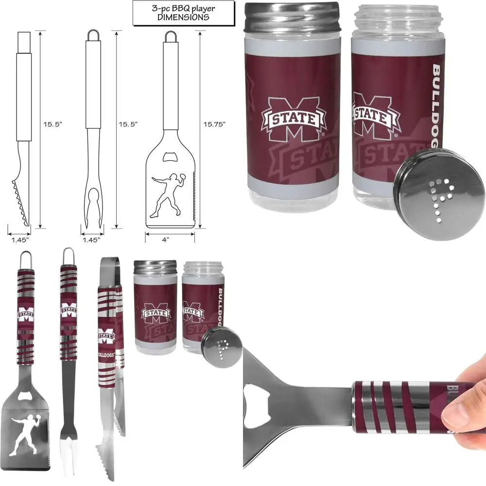 

Mississippi State Bulldogs Tailgate BBQ Set with 3 Tools and Shakers in Team Colors