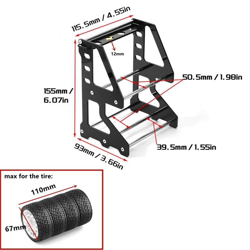 Rack de pneus metálicos para RC Crawler Car, 1.0 ", 1.1", 2.2 "Roda, 1/18, 1/24, 1/10 RC, TT02 TRX4