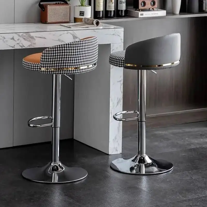 

Lift Rotation Bar Stool with Houndstooth Design Home Island High Dining Chair Front Desk Cash Register High Stool