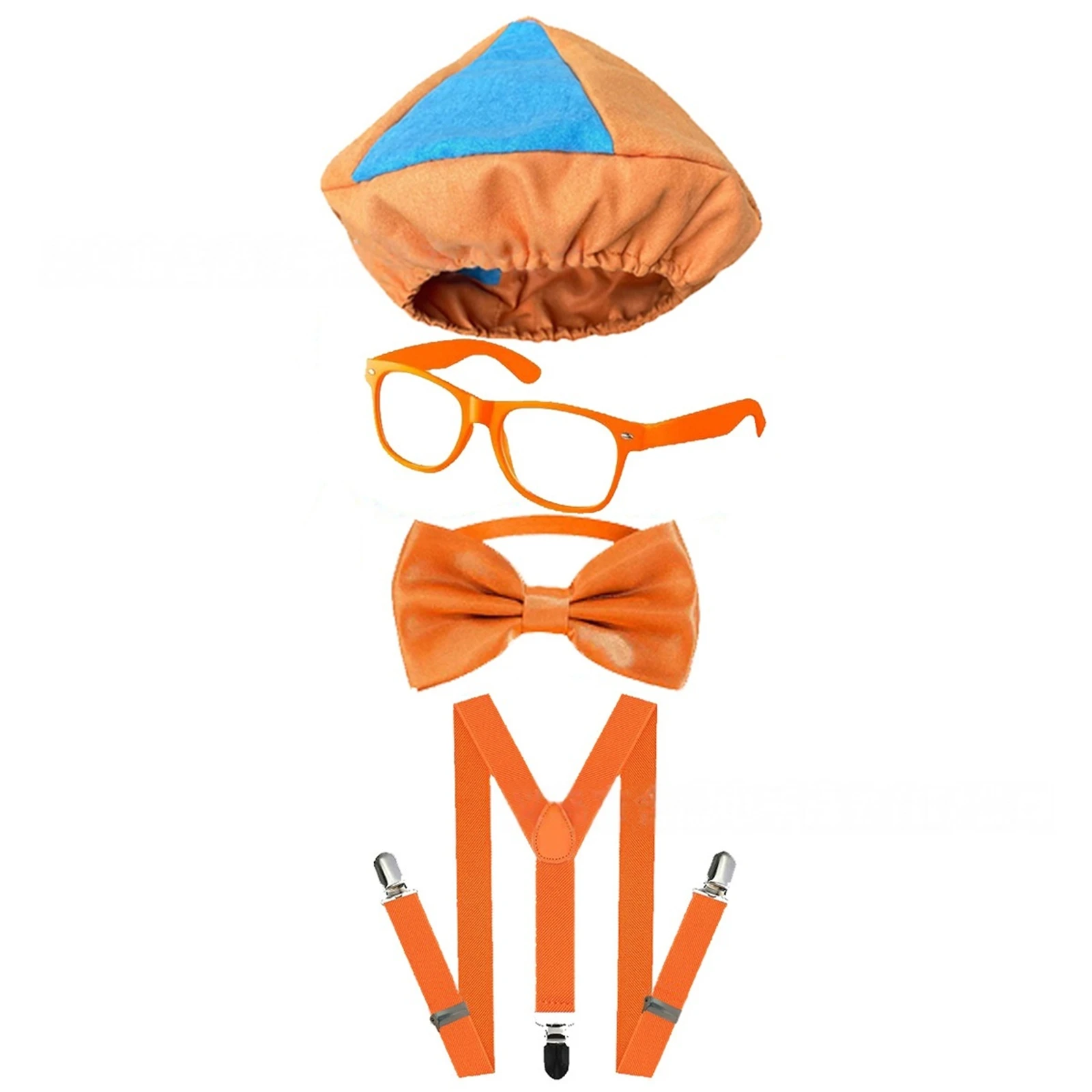 

Halloween Engineer Orange 4PC Accessory Set Hat Glasses Bow Male and Female Carnival Role Playing Props