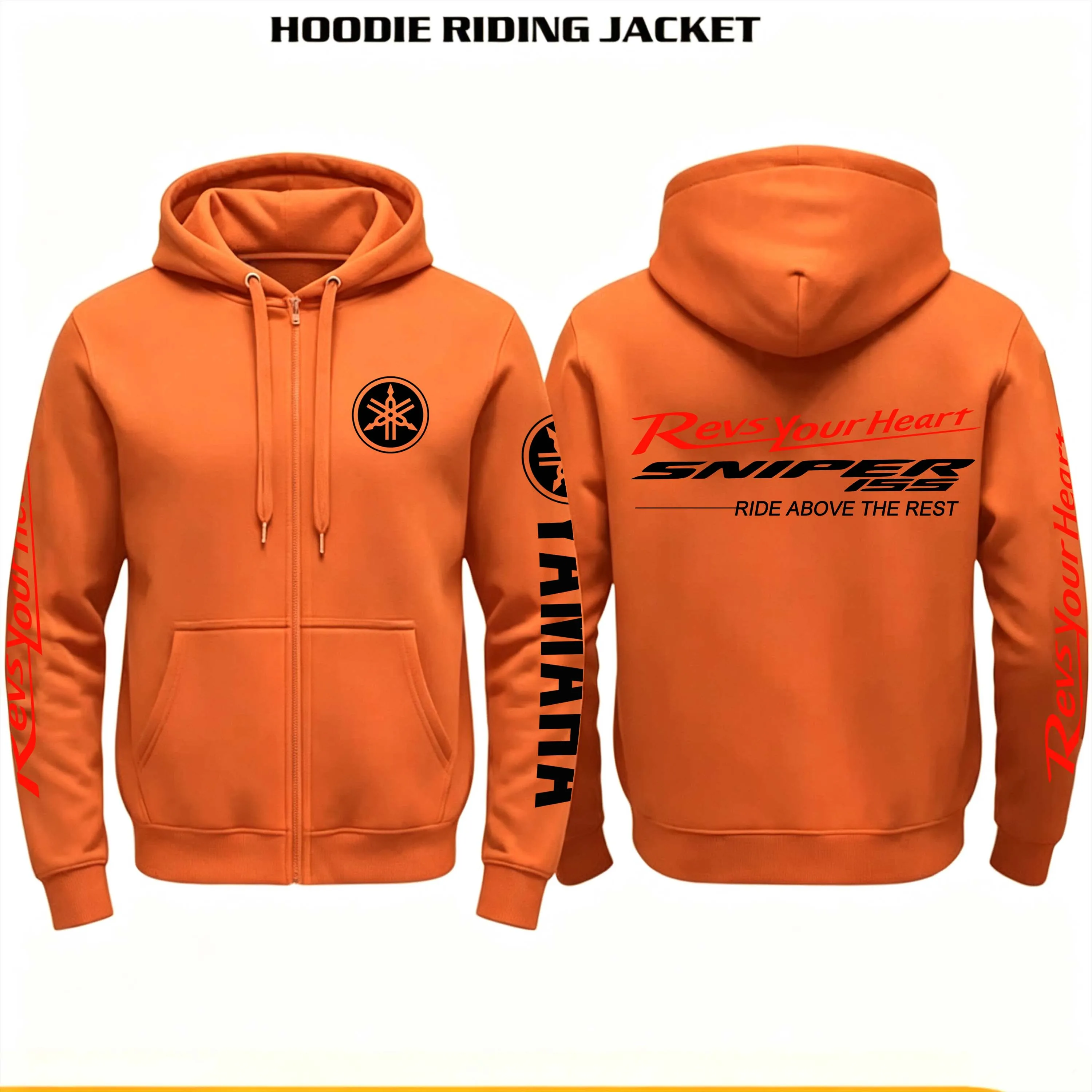 Jaqueta Masculina com Zíper e Capuz Estampada com Letras, Tema Motocicleta Yamaha Revs Your Heart, para Ciclismo, Casual e Estilo Urbano