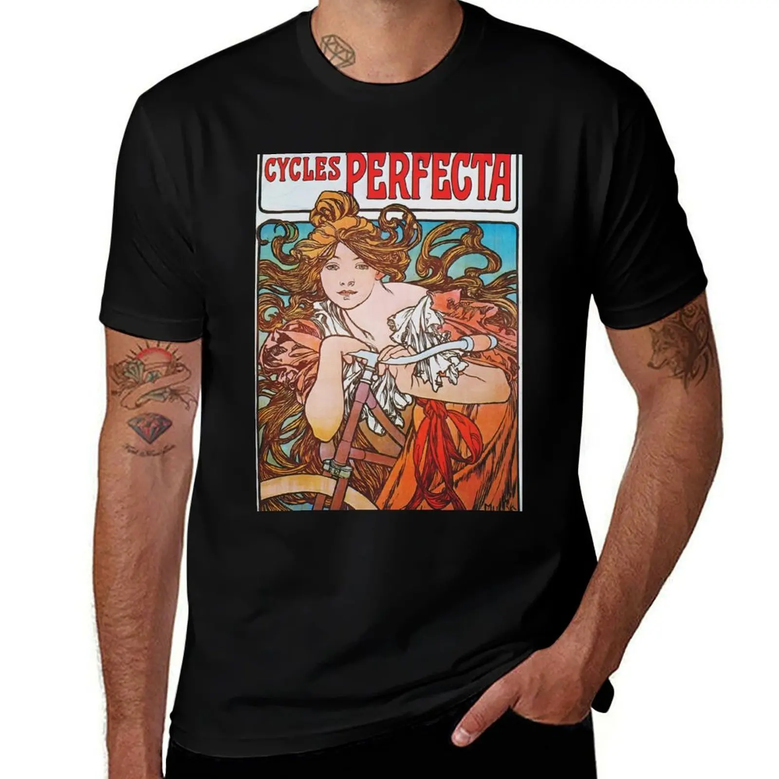 Alphonse Mucha - Cycles Perfecta T-Shirt Plus Size Loose Short Sleeve Top T-Shirt