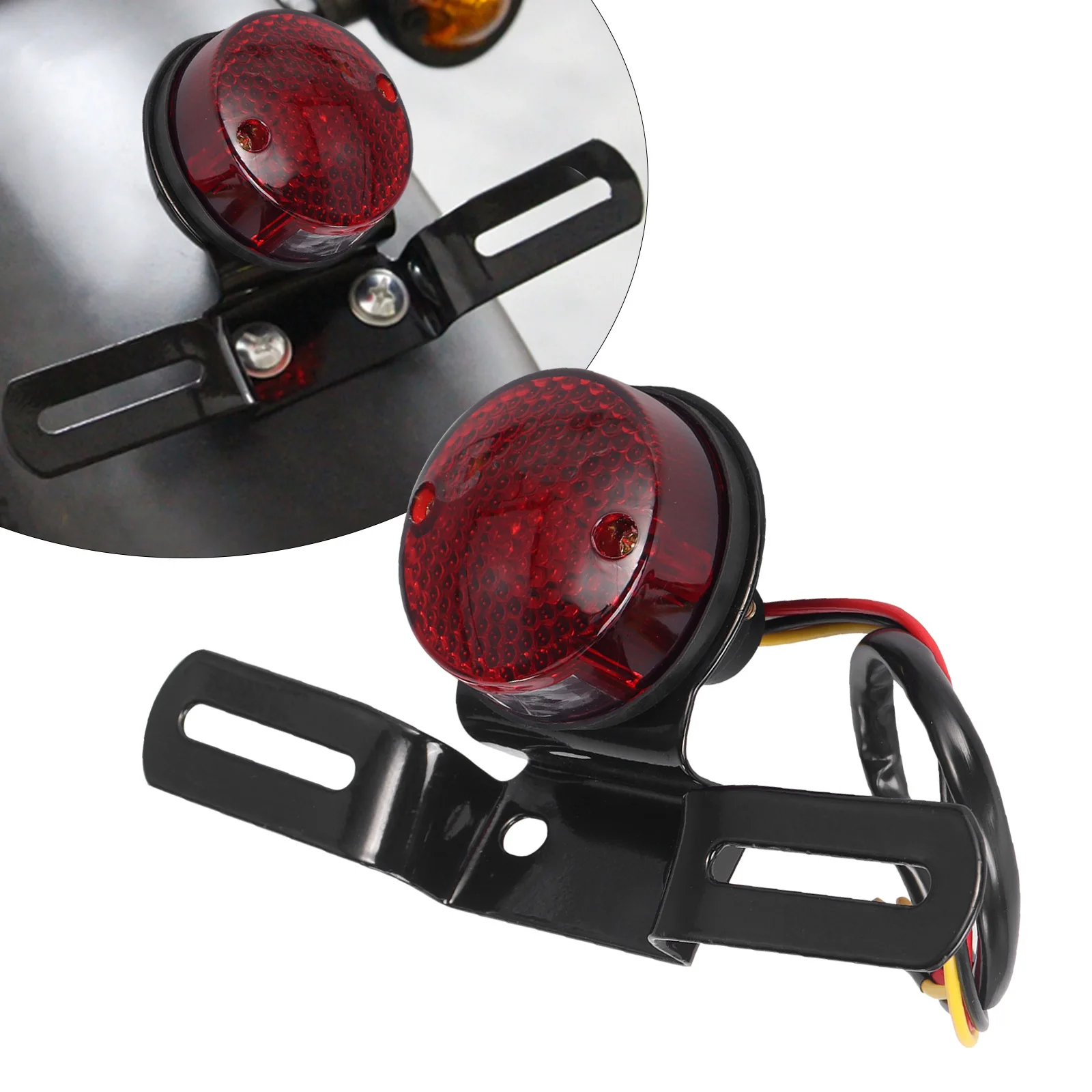 

Motorcycle Retro Red Rear Tail Brake Stop Light Lamp W/ License Plate Mount for Harley Honda Suzuki Chopper Bobber