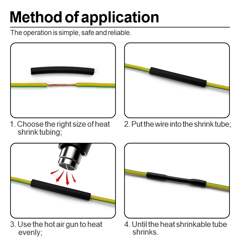 100-300 pièces Tubes rétractables 4:1 Kit Multi taille isolation électrique réparations fil Conne fil rétractable fil rétractable enveloppe Tube