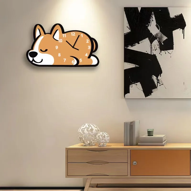 Imagem -05 - Cartoon Corgi Dog Relógio de Parede Decoração para Cachorros Sala de Estar Criativa Quarto de Criança