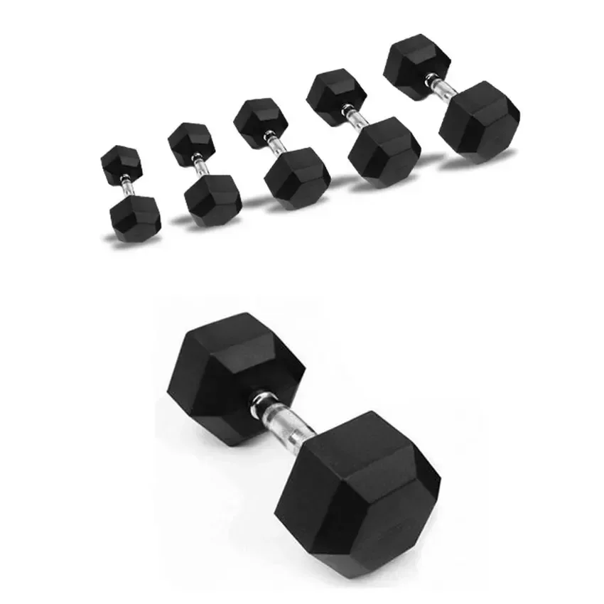 Jointop Home Gym Bodybuilding Equipment Fixed Black Dumbells Hex Rubber Dumbbell weights for fitness  barbell