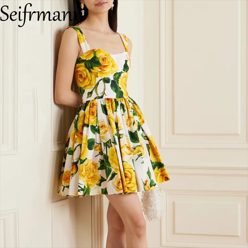 Seifrmann – robe d'été élégante pour femmes, Style vacances, bretelles Spaghetti, dos nu, mode imprimée, robes courtes en coton