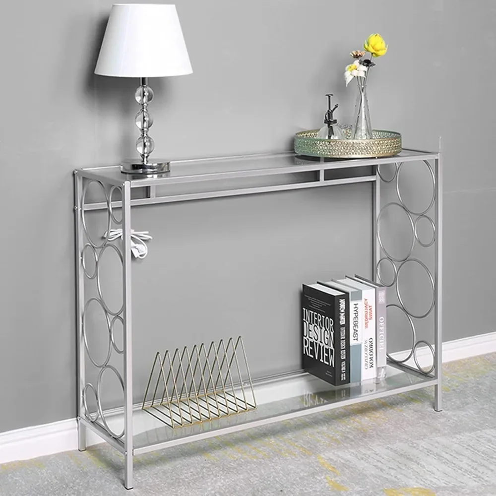 طاولة أريكة زجاجية شفافة معاصرة، وحدة تحكم مدمجة للمدخل، طاولات بهو حديثة، أثاث زجاجي لغرفة المعيشة والممر