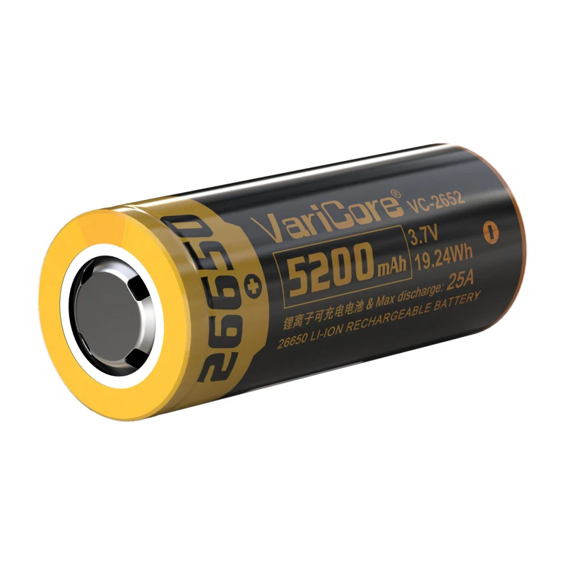 VariCore 26650 5200mAh VC2650 リチウムイオン 3.7v 充電式バッテリー 25A 放電 3.6V 懐中電灯ヘッドライト電源電池用