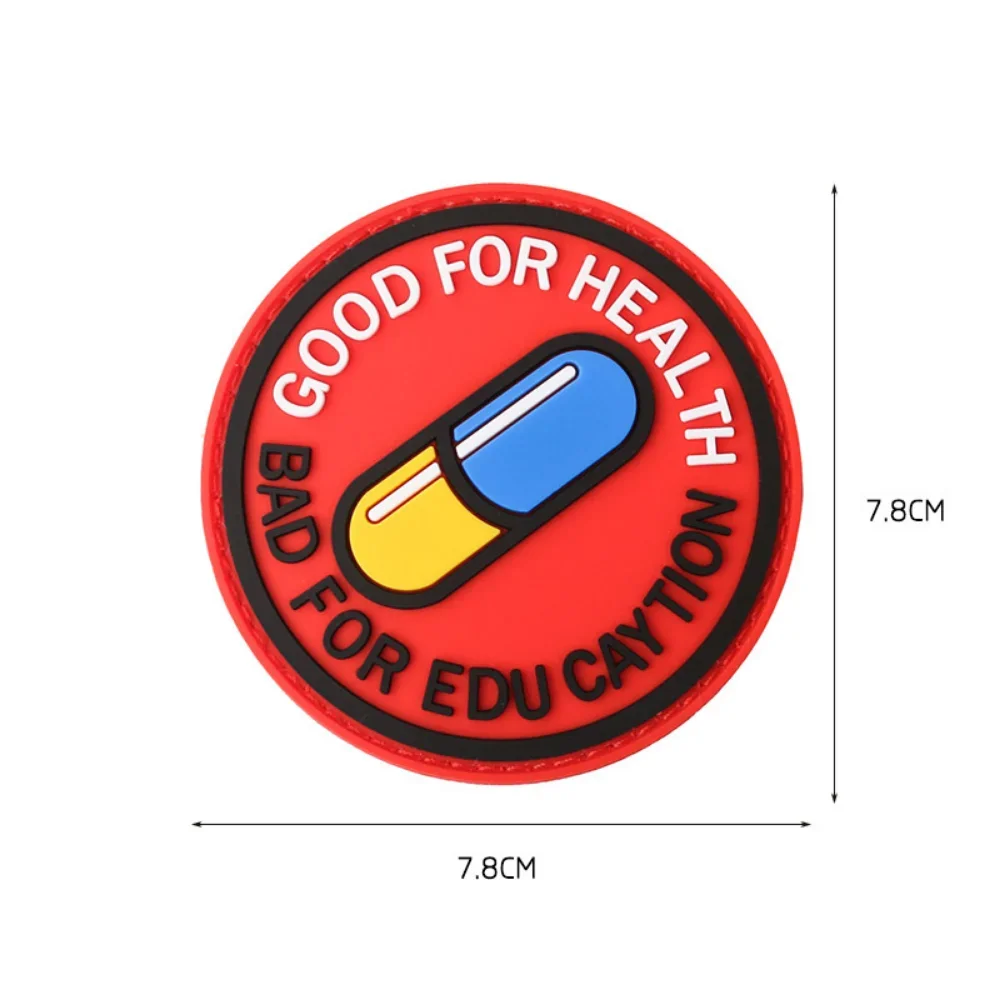 3D gumowe pigułki haczyki i pętelki świecące w ciemności odznaka PVC naklejka dobre dla zdrowia złe dla edukacji Punk naklejka na kurtkę
