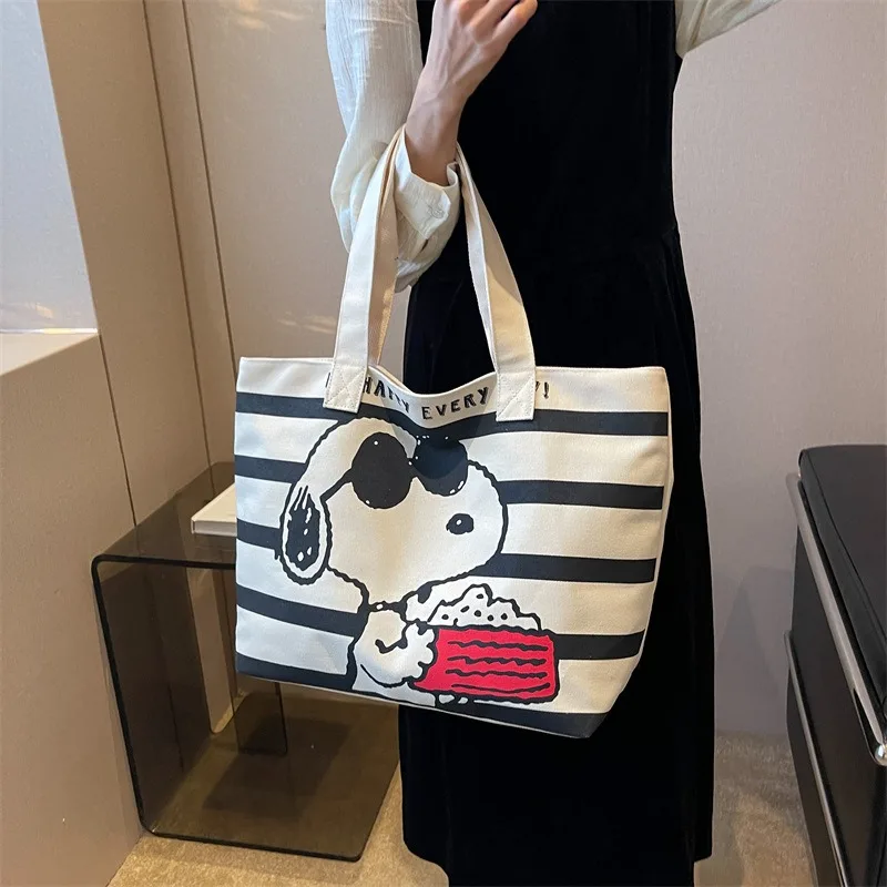 Peanuts Snoopy Portable Handbag Cute Anime Cartoon Fashion Canvas Bag Casual Shopping Large Capacity Women Shoulder Bag Gifts