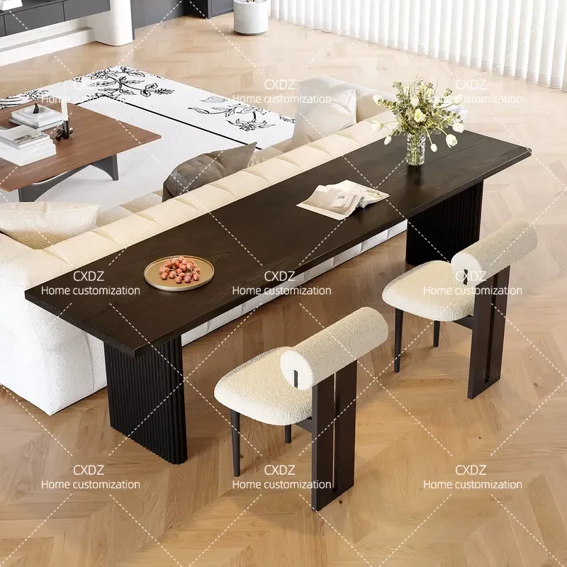 Solid Wood Sofa Back Table 2m Double Desk Integrated Long Console for Living Room French Retro Black Simple Modern Home