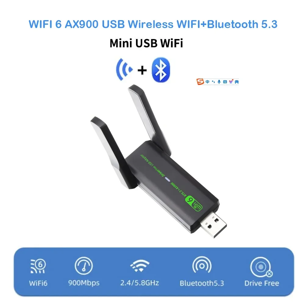 Dual antenna AX900 USB WiFi 6 Bluetooth 5.3 Adapter 2in1 Dongle Dual Band 2.4G&5GHz USB WiFi Network Wireless Wlan Receiver