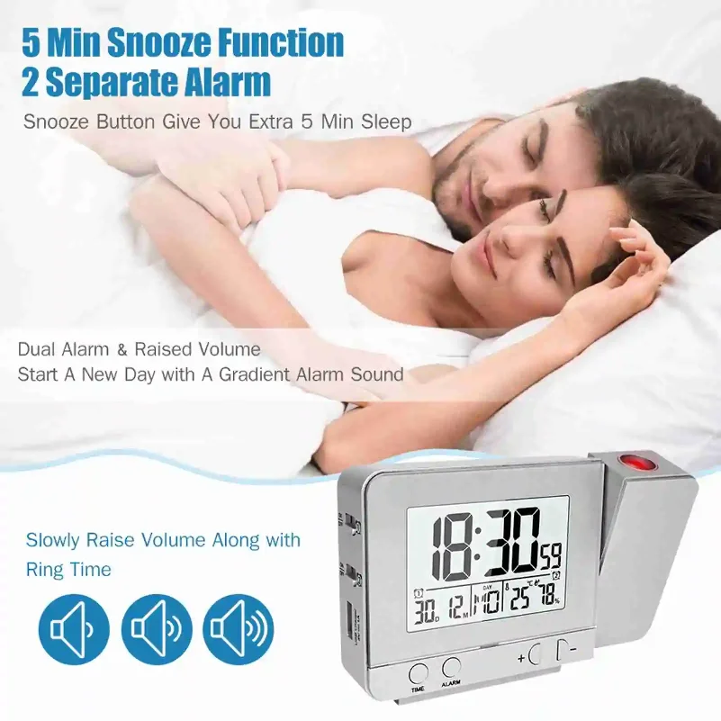 Digital Projection Ceiling Clock Dimmable LED Display with USB Charger Alarm Clock For Bedroom