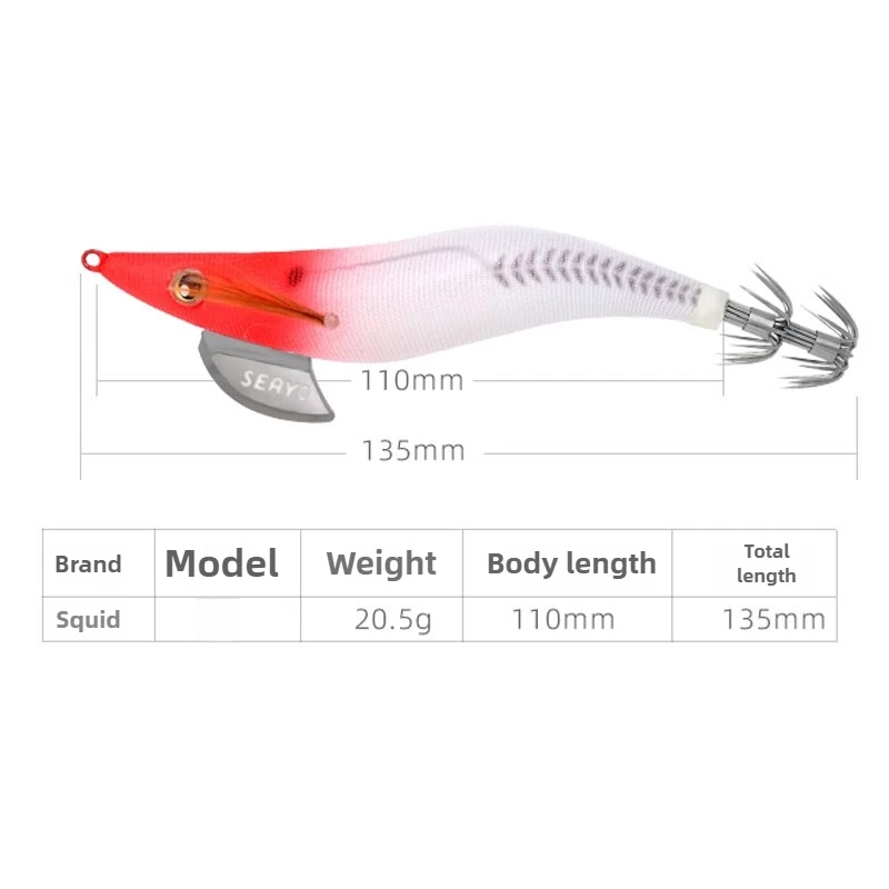 Japanese Egi Sutte Wooden Shrimp Lure Squid Jig Hook 20g 3.5# Luminous Hard Shrimp Bait Wobbler for Fishing Octopus Cuttlefish