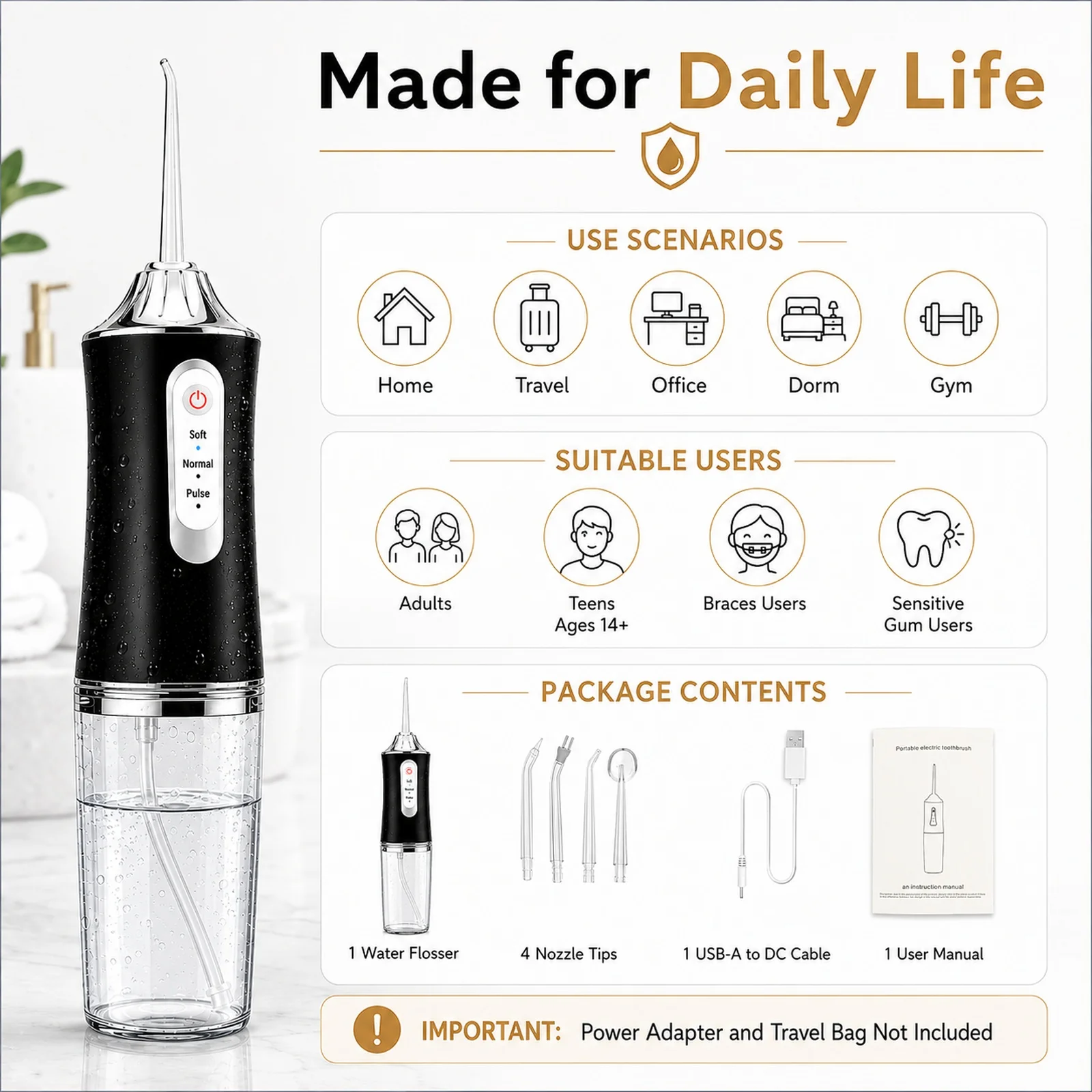 Pro Dental Oral Irrigator Flosser Removal Cleaning Wireless Brush Ipx7 Store Water Floss Irigator Waterpick For Tooth Mouth