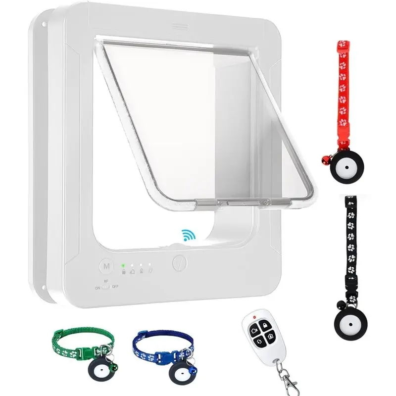 ABGG-RFID Cat Door Collar Activated With Remote Control, 4 Way Locking, Smart Cat Door With 4 Collar Sensor Keys