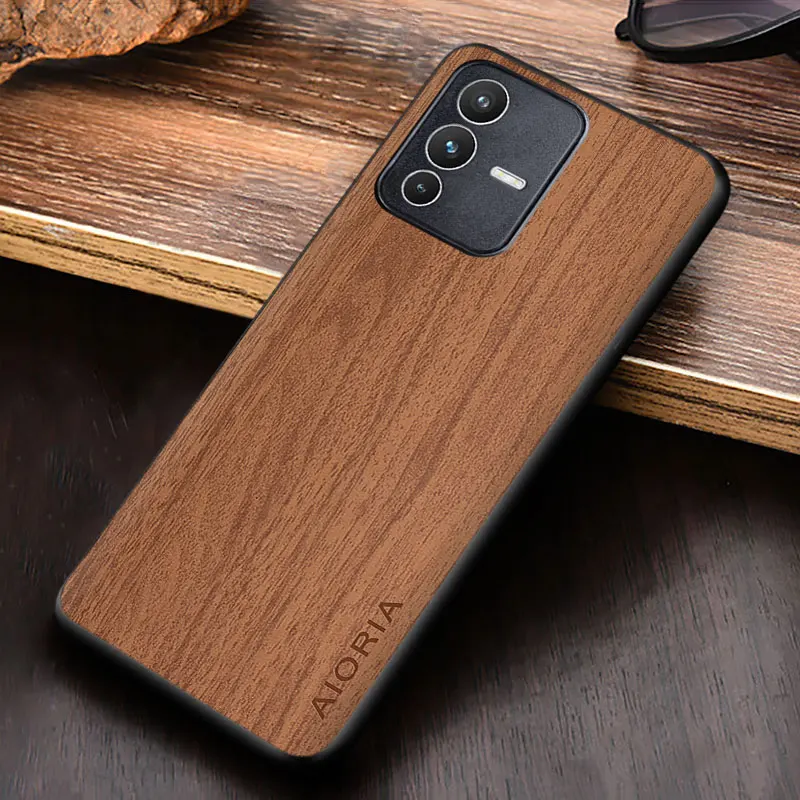 Case for VIVO V23 V23e S12 5G coque fashion simple unique design lightweight durable wooden pattern pu leather cover funda