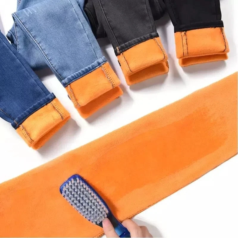 Plus Velvet Winter Stretch Jeans Women Oversize 38 High Waist Denim Leggings Casual Cowboy Skinny Pants Fall Thick Warm Vaqueros