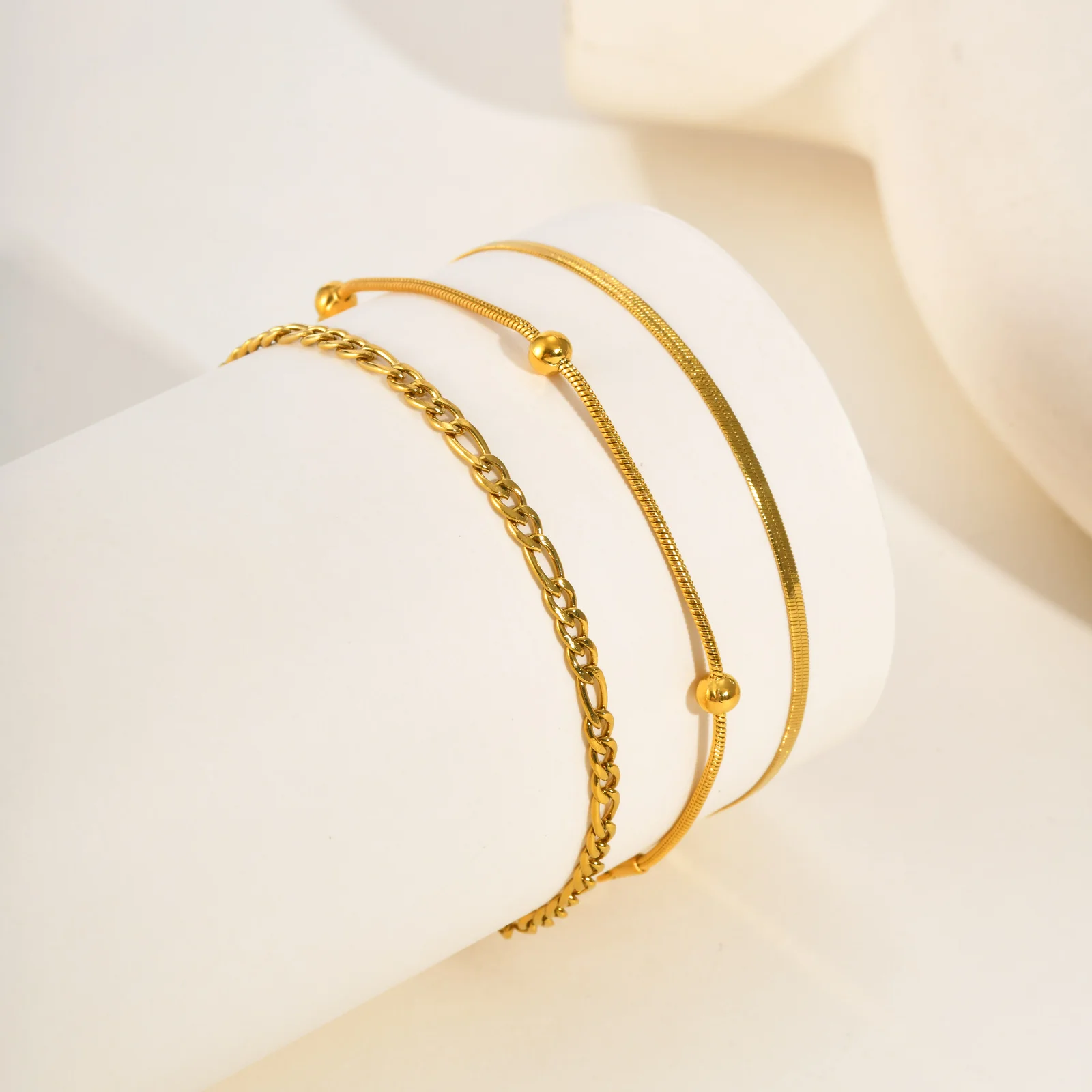 3-teiliges Damen-Armband-Set aus Edelstahl, Wasserfeste Verstellbare Gedrehte Ketten-Armbänder, Modisches Punk-Schmuckset
