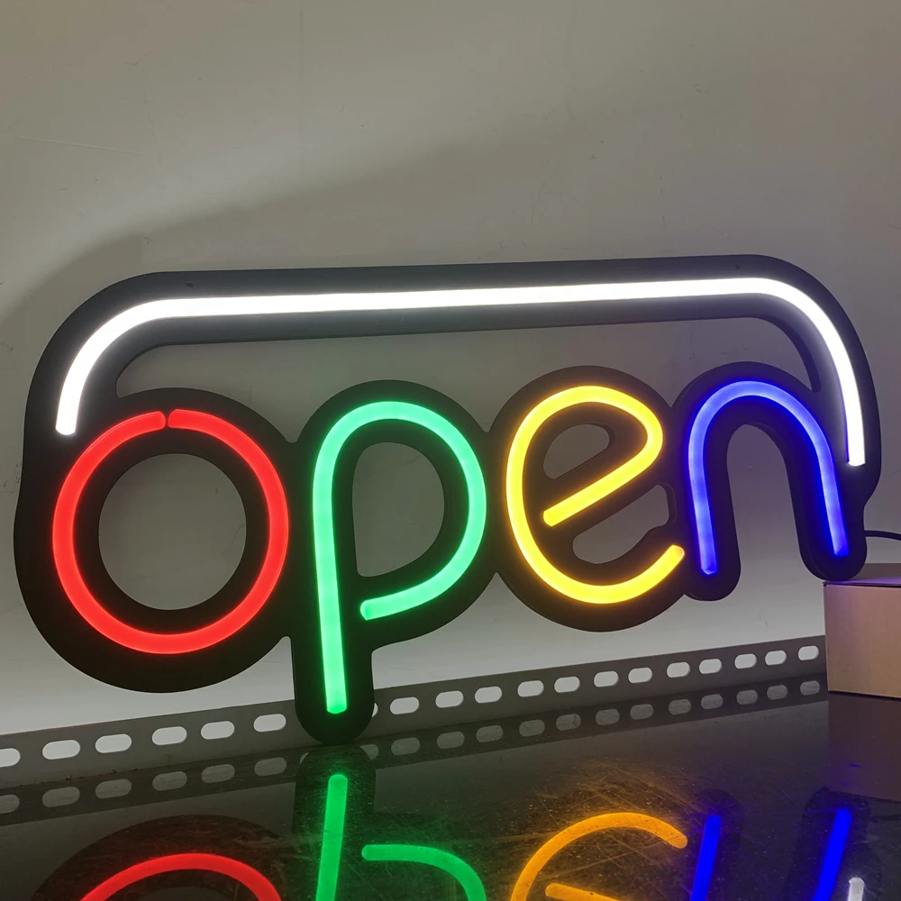 LED Store Bar Cafe Open Welcome Sign 22x14 Inches Matt Black Base with Ultra Bright Silicone Neon for Business Use