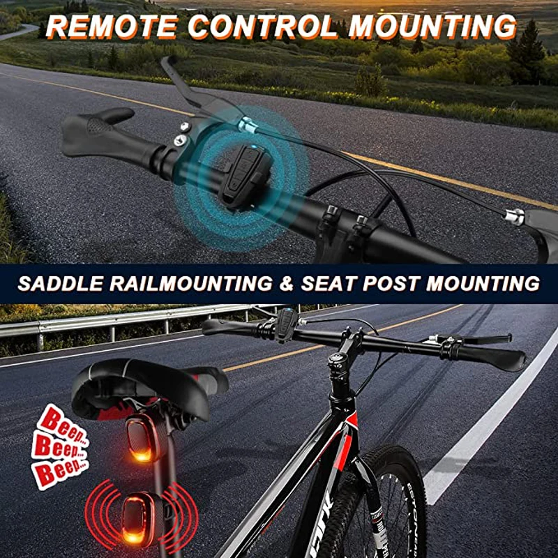 WSDCAM Bike Taillight Waterproof Bike Alarm Remote Control USB Charge Bicycle Vibration Alarm Brake Sensing Anti-theft Bike Lamp