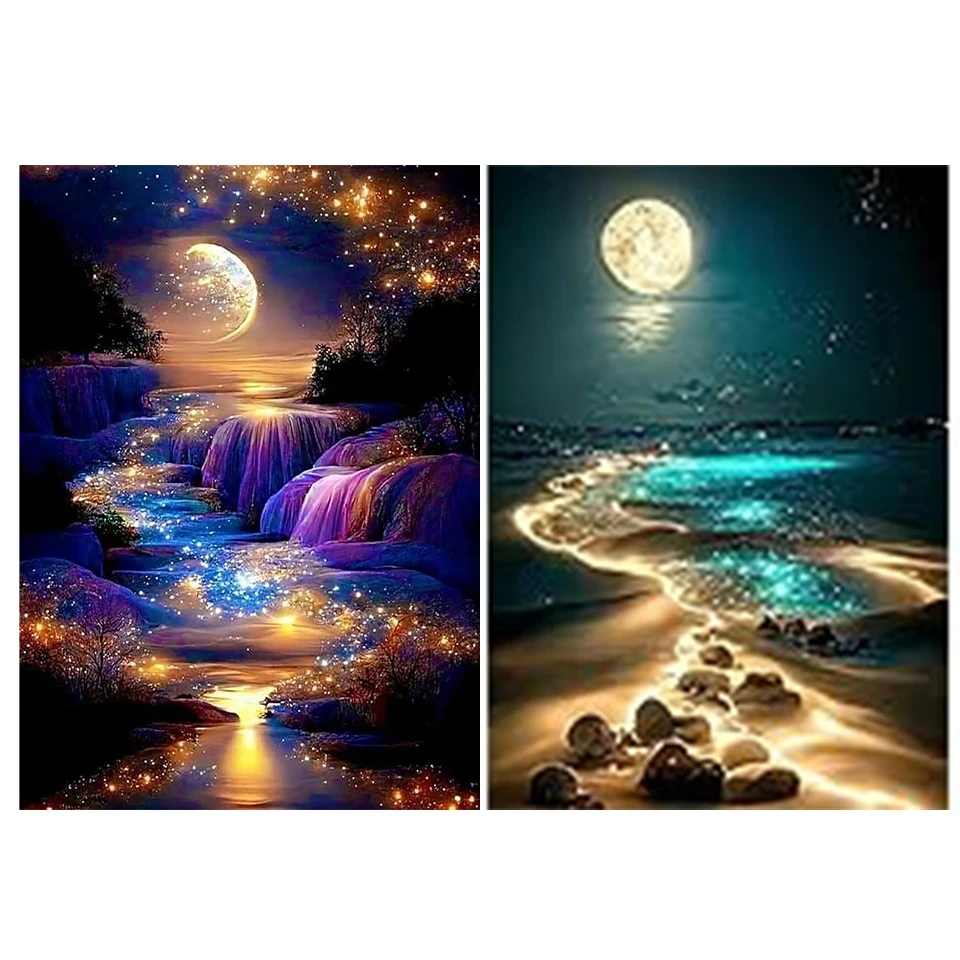 

DIY Diamond Painting Landscape Moon River Diy Mosaic Flower Art Home Decoration Gift Rhinestone Pictures Adorn