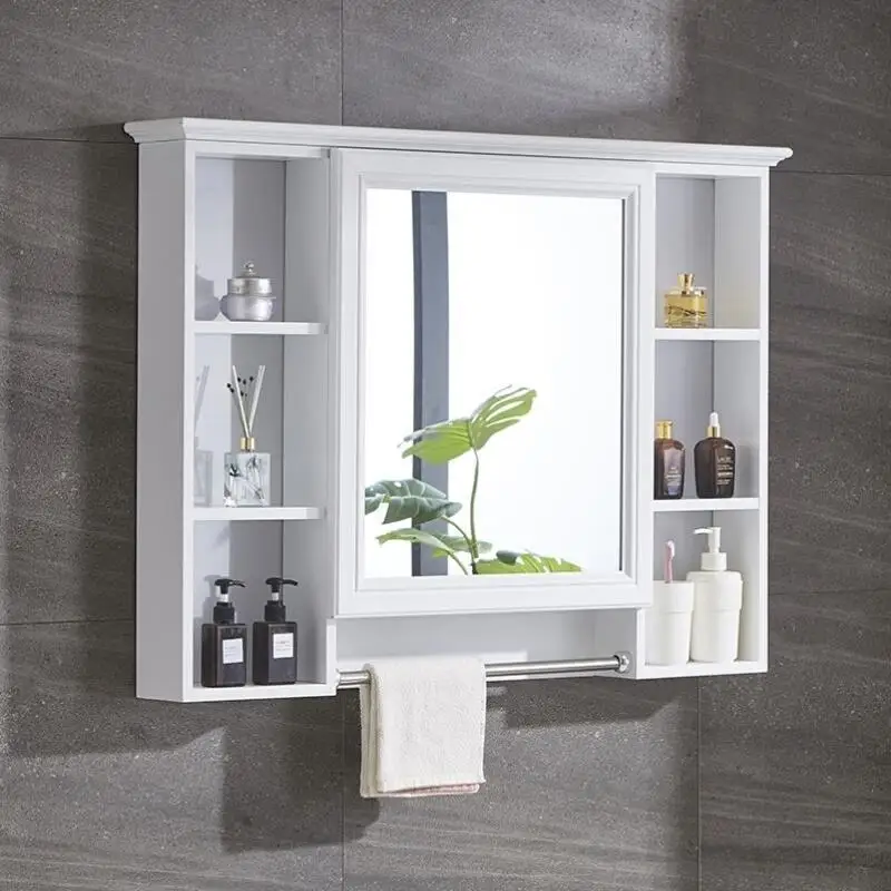 

Bathroom mirror cabinet wall-mounted mirror box with storage rack toilet dressing mirror storage cabinet simple wind and waterpr