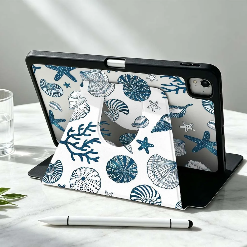 Luxury Starfi Shconch Seashell For iPad Pro Air mini 6 5 4 12th M5 M4 M3 M2 A16 A17Pro 360° Rotation Stylus Storage Tablet Case