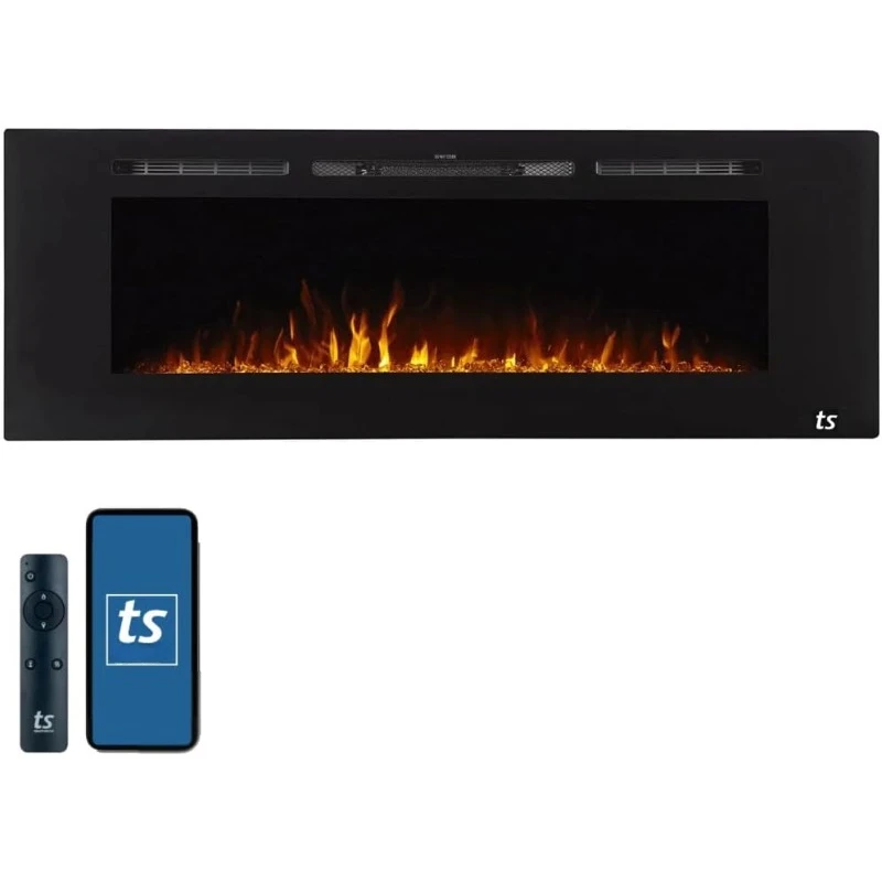 Smart Electric Fireplace- Flame Options-1500W Heater w/Thermostat-Black-Log & Crystal Hearth Options -Alexa/WiFi Enabled