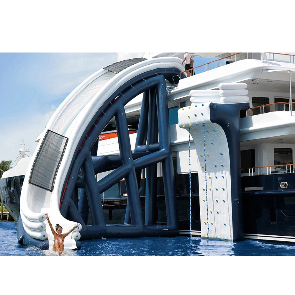 

Ocean Party Entertainment Yacht Inflatable Houseboat Slide Water Floating Slide PVC air Tight Inflatable Water Slide Boat