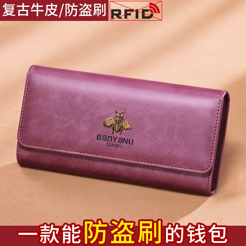 

Western Cowhide Leather Bee Design Women Wallet Fashion Large Capacity Hasp Purse for Ladies
