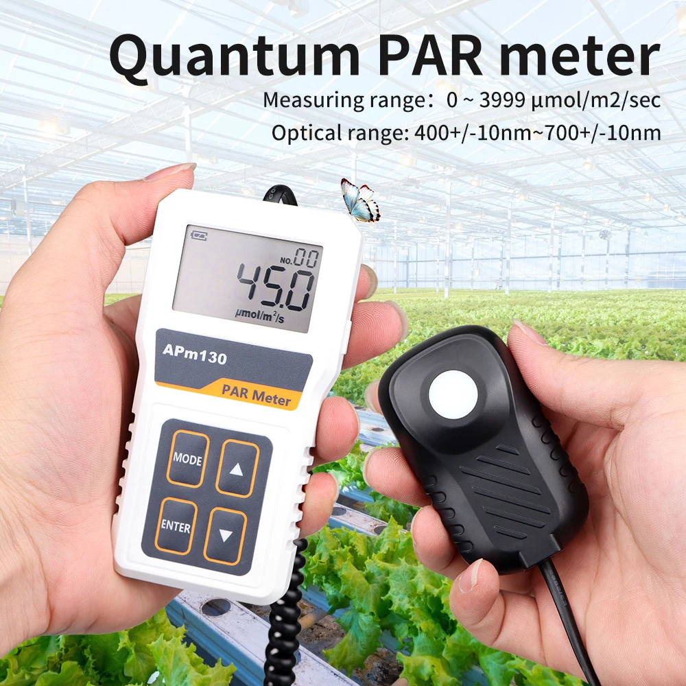 PAR Meter Light Tester PPFD Quantum Meter 400-700nm Wavelength Waterproof Sensor Photosynthetic Activity Radiation LCD Display