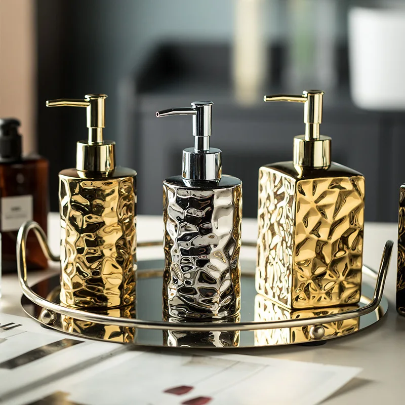 Gilded Square Ceramic Soap Dispenser, Bathroom Supplies, Portable Shampoo Bottle, Independent Bottled Hotel Shower Gel