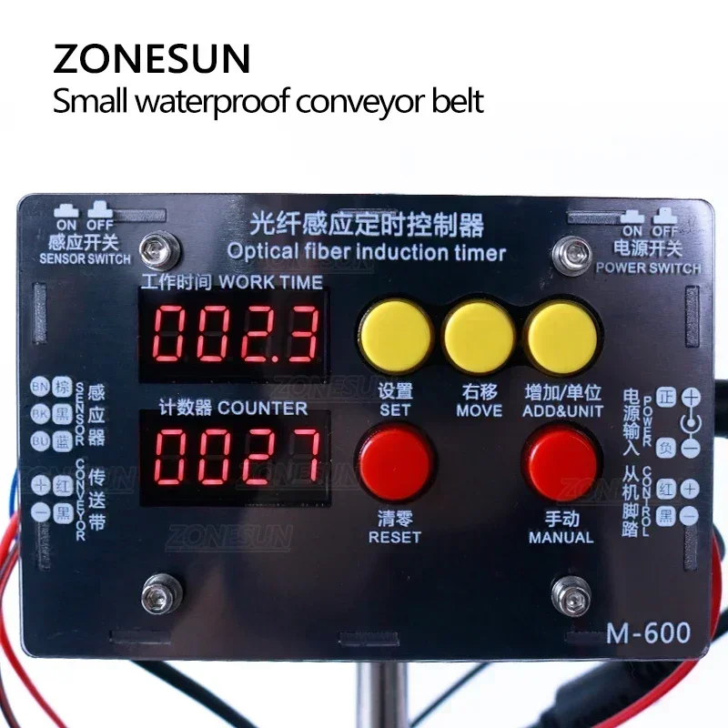 ZONESUN Automatic Small Digital Control Waterproof Bottle Conveyor Belt Connect with Liquid Filling Machine