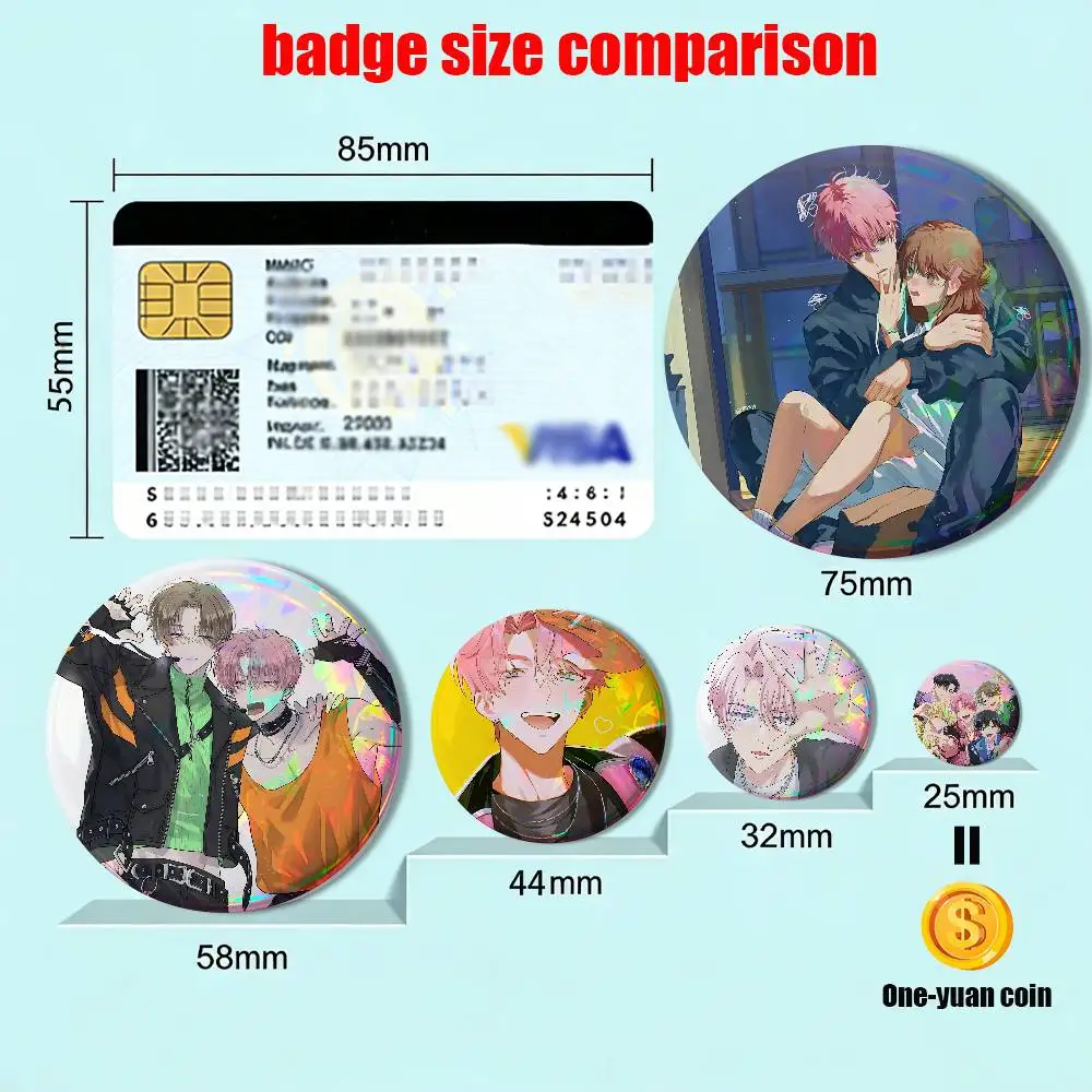 Comic strip Tamons B-Side Fukuhara 58mm 44mm Round Pins Creativity Printed Pictures Text Metal Lapel Badges Brooches Jewelry