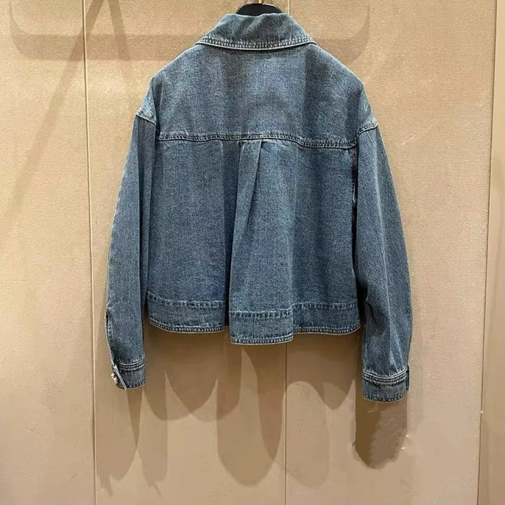 

Waed Denim Jaet Detachable Collar Loose Fit Women's irt Vintage Sle Long Sve Button Closure Pure Color Commute Sle