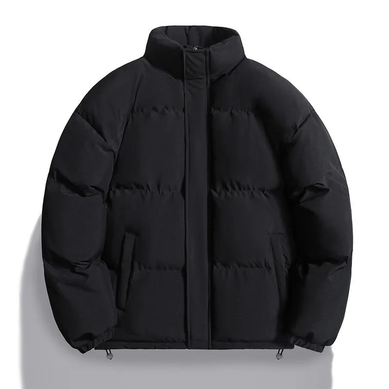 Men's Solid Color Stand Collar Simple Casual Coats Winter New Fashion American Style Male Trendy Basic Daily Thicken Parkas Tops