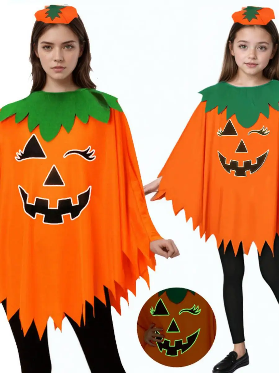 أزياء الهالوين للبالغين والأطفال ملابس اليقطين الوالدين والطفل قبعة ليلية متوهجة تتضمن ملابس الأداء المسبقة