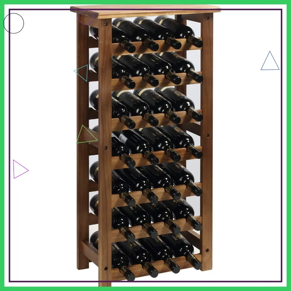 

7-Tier Wooden Wine Rack, Holds 28 Bottles, Free-Standing Storage for Kitchen or Cellar