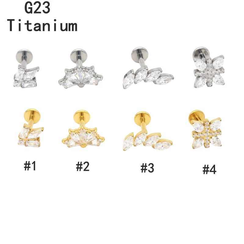 CZ Gem 12pcs ASTM F136 Titanium Labret Monroe Tragus Ear Piercing Lip Bar Stud Helix Cartilage Internally Thread Free Shipping