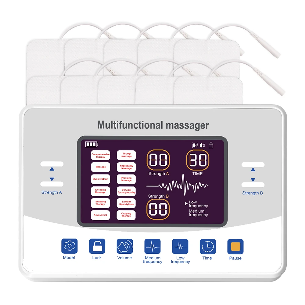

12 Modes TENS Unit Digital Therapy Massage Machine EMS Electric Muscle Stimulator Physiotherapy 30 Intensity Pulse Body Massager