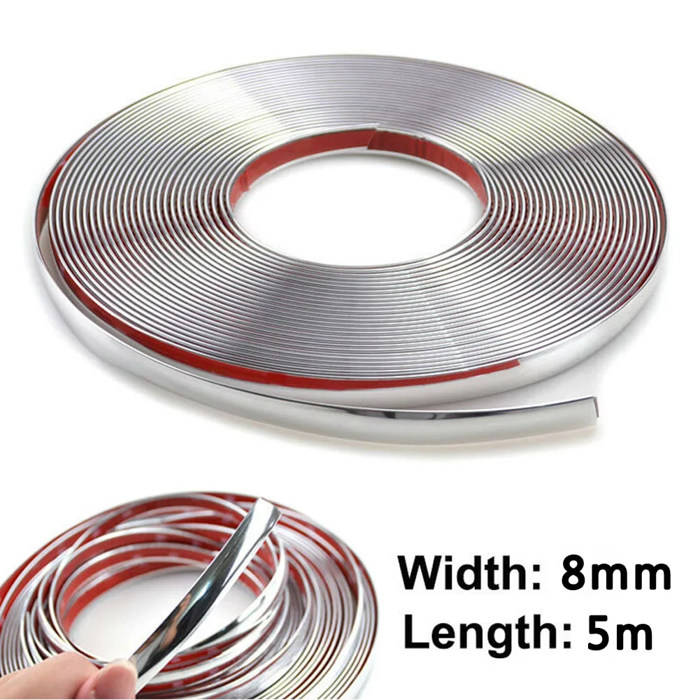 Automotive Chrome Trim Tape 8mm x 5m for Vehicle Body Styling Door Casement Rearview Mirror Light Frame Decoration