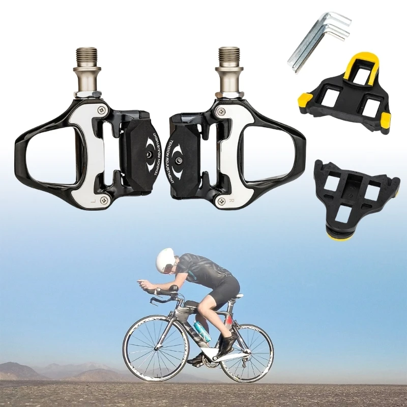 yunyun Clipless Bicycles Pedals with Cleats Road Bike Pedal Bicycles Locking Pedals Cycling Bearing Cleats Clipless Pedal