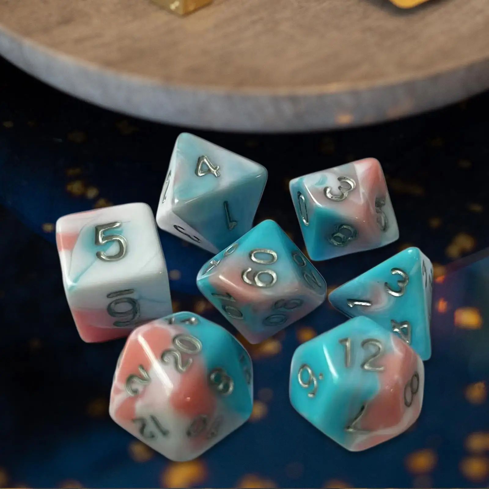 

7Pcs Four Colors Dice Acrylic Gaming Dice Multi Sided Dices Tabletop Games