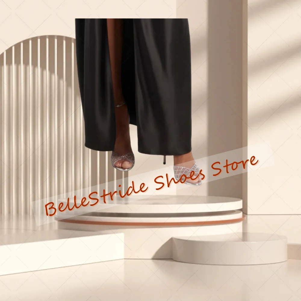 실버 크리스탈 속이 비치는 PVC 샌들 버클 스트랩 여성 신발 얇은 하이힐 파티 연회 데이트 2025 여성용 신발