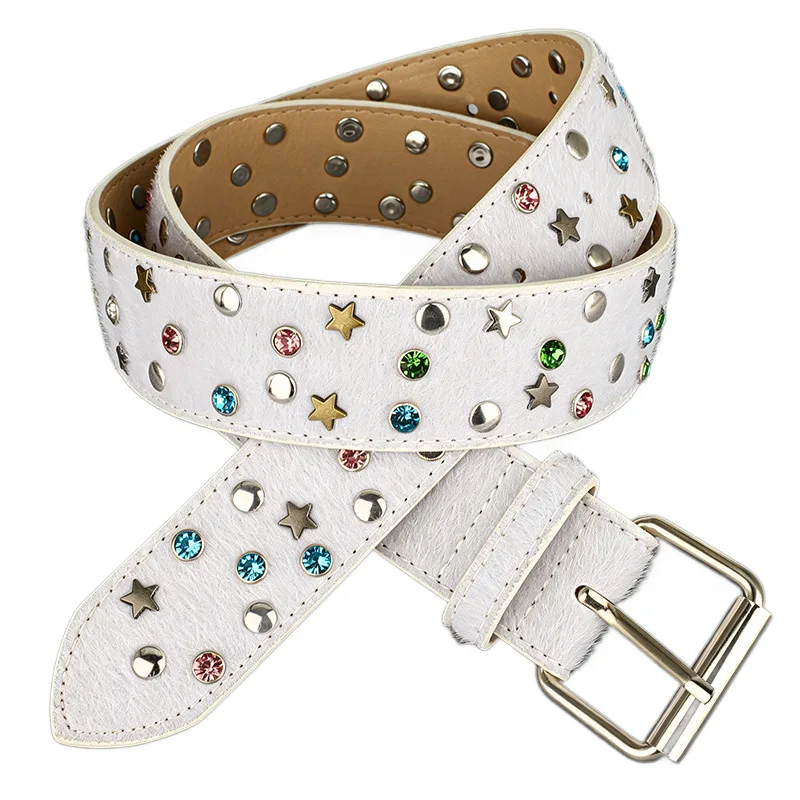 Rivet Waist Belt Star Rhinestone Fuzzy Tie Dye Rivet Waist Belt for Women Punk Retro Waist Strap for Jeans Pants Daily Party Wea